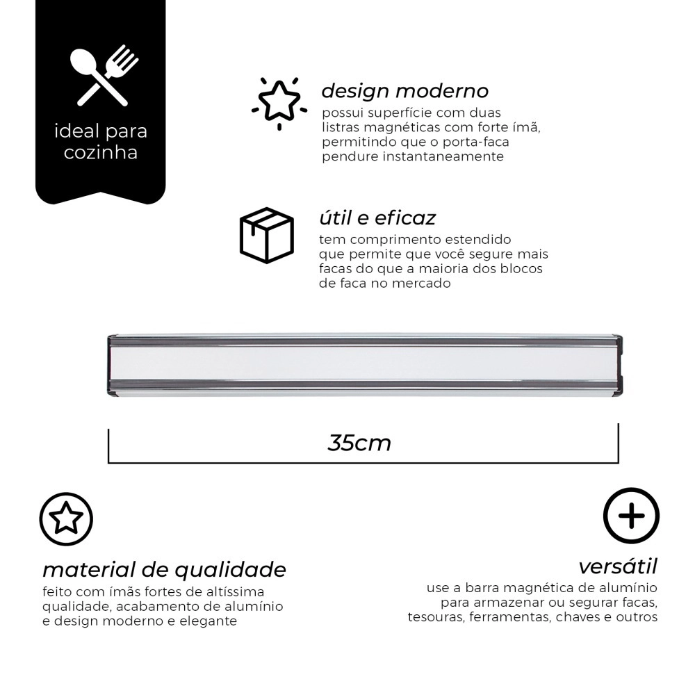 Barra Magnética para Facas 35cm - Mimo Style