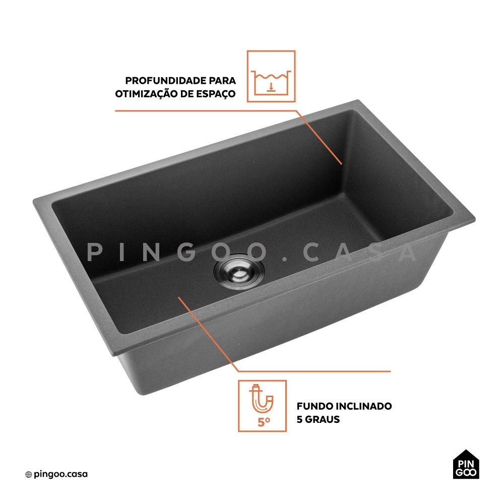 Cuba Gourmet para Cozinha com Acessórios Quartzo 45x78cm Kamã Pingoo.casa - Cinza Cuba Gourmet para Cozinha com Acessórios Quartzo 45x78cm Kamã Pingoo.casa - Cinza