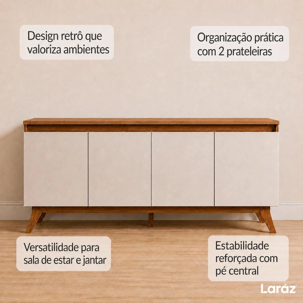 Buffet Aparador Nantes Laráz 4 Portas Off White para Sala de Jantar e Estar Buffet Aparador Nantes Laráz 4 Portas Off White para Sala de Jantar e Estar