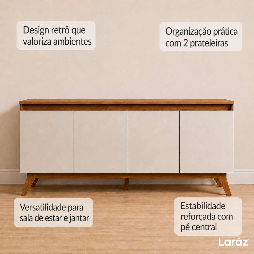 Buffet Aparador Nantes Laráz 4 Portas Off White para Sala de Jantar e Estar Buffet Aparador Nantes Laráz 4 Portas Off White para Sala de Jantar e Estar