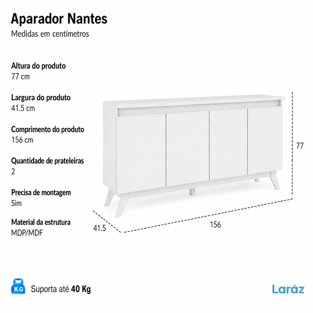 Buffet Aparador Nantes Laráz 4 Portas Off White para Sala de Jantar e Estar Buffet Aparador Nantes Laráz 4 Portas Off White para Sala de Jantar e Estar
