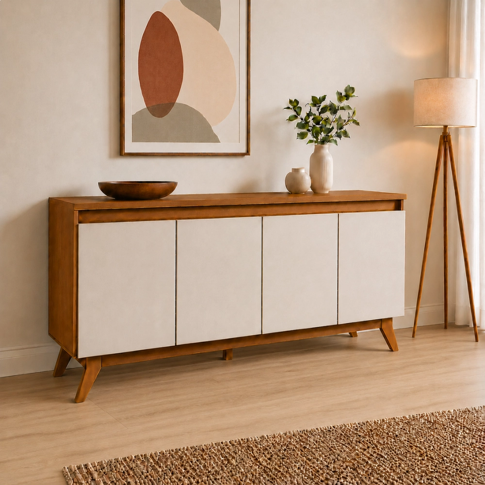 Buffet Aparador Nantes Laráz 4 Portas Off White para Sala de Jantar e Estar Buffet Aparador Nantes Laráz 4 Portas Off White para Sala de Jantar e Estar