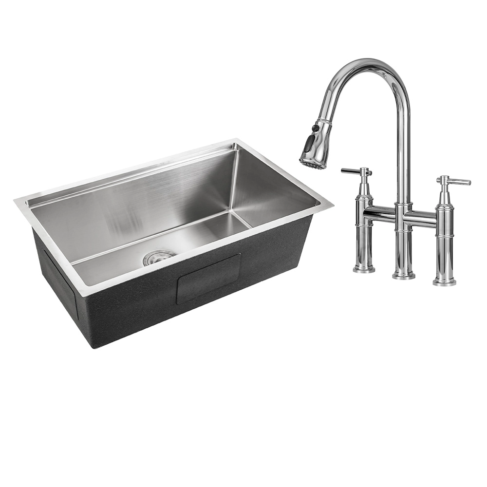 Cuba para Cozinha com Acessórios Jarauara e Torneira Misturador Extensível Duplo Comando Içá - Prata Cuba para Cozinha com Acessórios Jarauara e Torneira Misturador Extensível Duplo Comando Içá - Prata