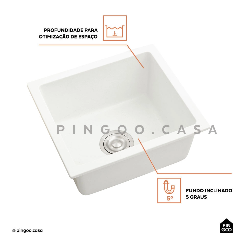 Cuba Gourmet para Cozinha com Acessórios Quartzo 40x44cm Macuxi Pingoo.casa - Branco Cuba Gourmet para Cozinha com Acessórios Quartzo 40x44cm Macuxi Pingoo.casa - Branco