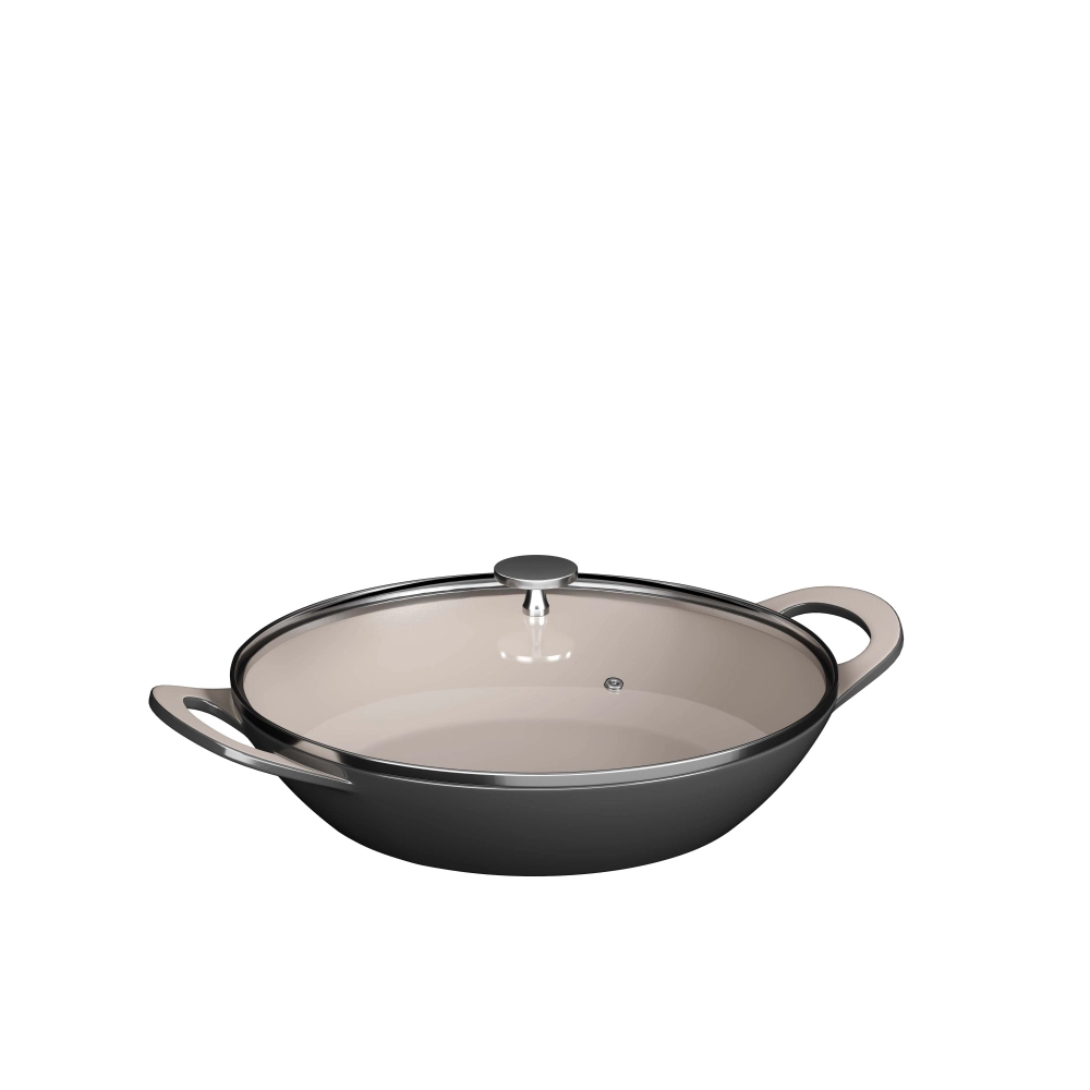 Caçarola 30cm Baixa Cinza com Tampa de Vidro - Mimo Style