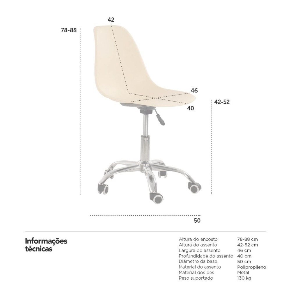 Cadeira com rodízios Eames Office escritório - Creme Cadeira com rodízios Eames Office escritório - Creme