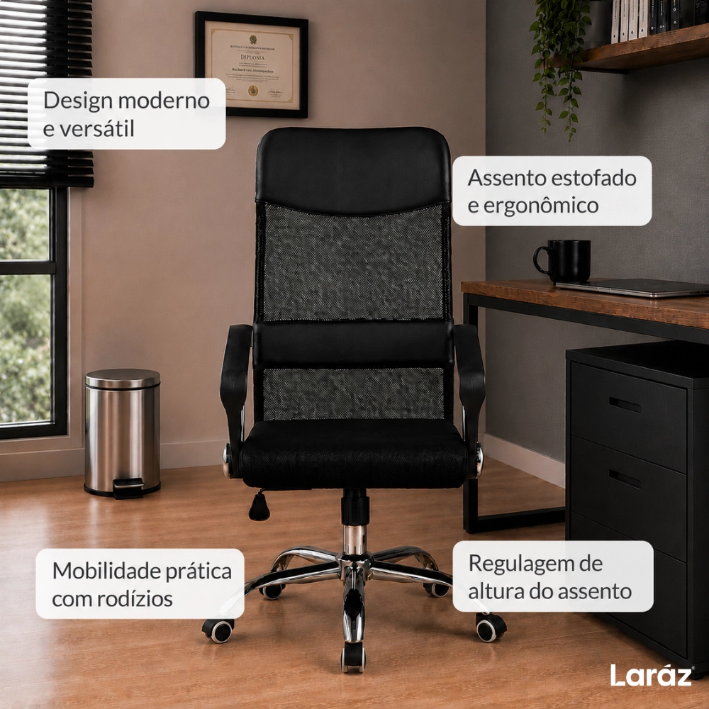 Cadeira de Escritório Presidente Dylan Mesh Ergonômica - Preta Cadeira de Escritório Presidente Dylan Mesh Ergonômica - Preta