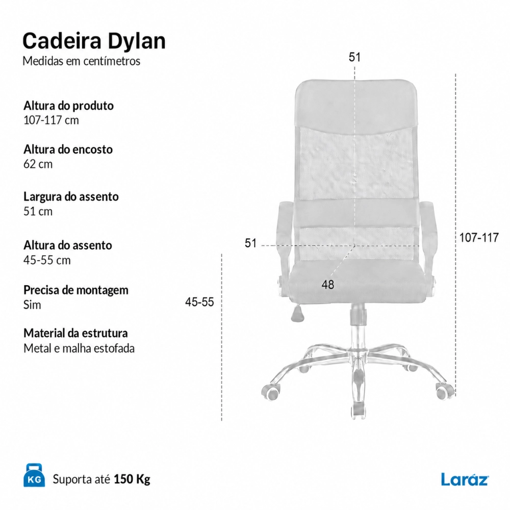 Cadeira de Escritório Presidente Dylan Mesh Ergonômica - Preta Cadeira de Escritório Presidente Dylan Mesh Ergonômica - Preta