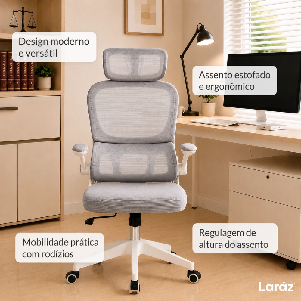 Cadeira de Escritório Presidente Genebra Mesh Ergonômica - Branco