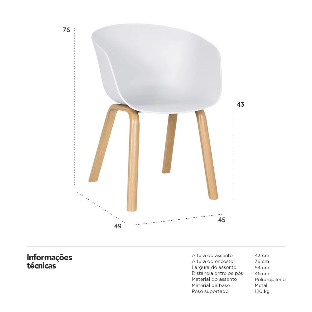 Cadeira de jantar Cassia com design moderno e assento confortável – Branco Cadeira de jantar Cassia com design moderno e assento confortável – Branco