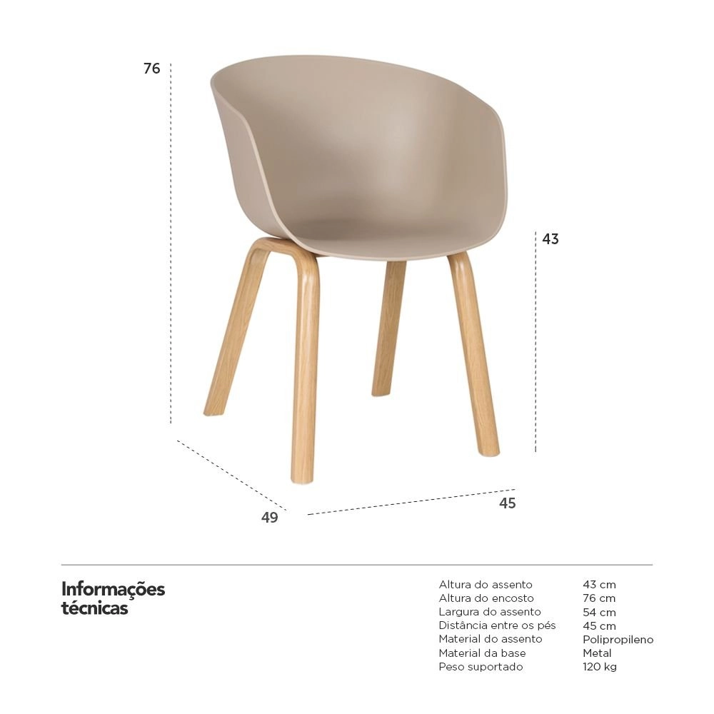 Cadeira de jantar Cassia com design moderno e assento confortável - Nude