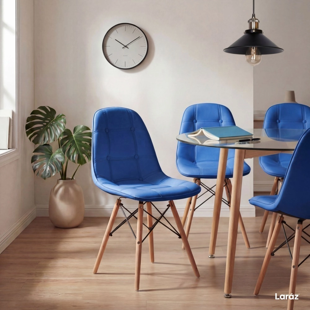 Cadeira de jantar Charles Eames Eiffel Botonê Estofada - Azul