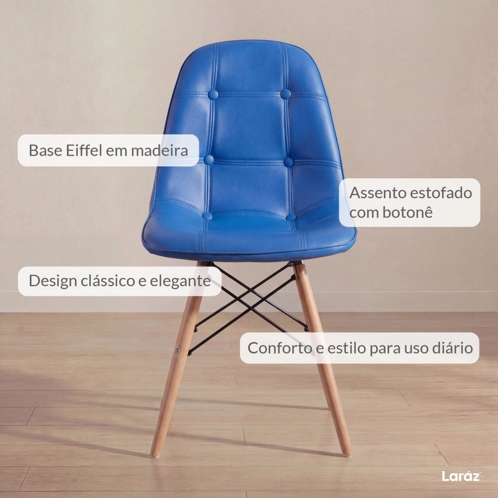 Cadeira de jantar Charles Eames Eiffel Botonê Estofada - Azul