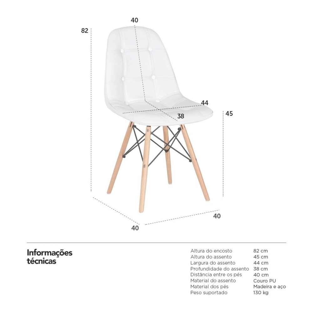 Cadeira de jantar Charles Eames Eiffel Botonê Estofada - Branco Cadeira de jantar Charles Eames Eiffel Botonê Estofada - Branco
