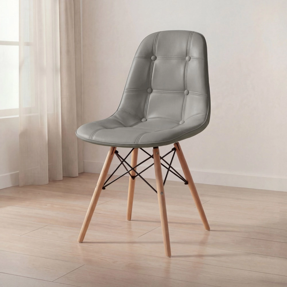 Cadeira de jantar Charles Eames Eiffel Botonê Estofada - Cinza