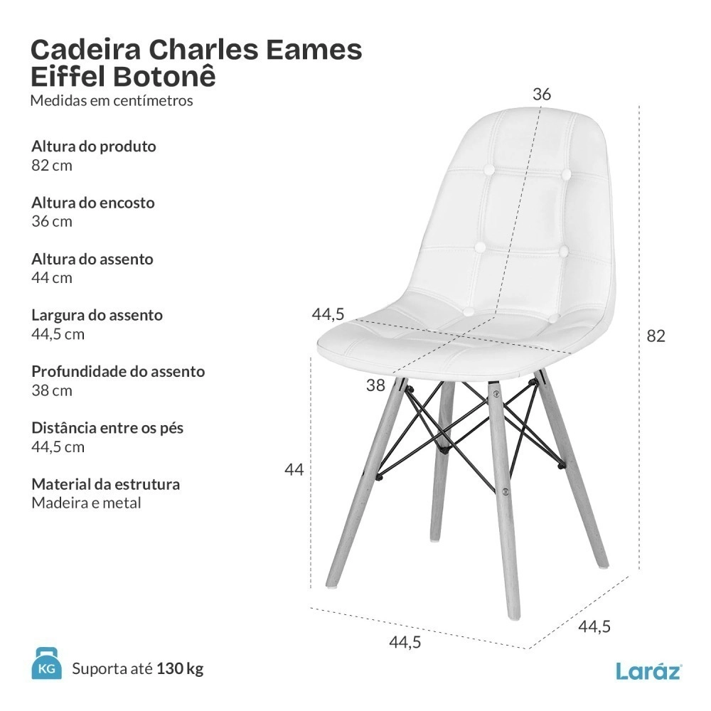 Cadeira de jantar Charles Eames Eiffel Botonê Estofada - Cinza claro