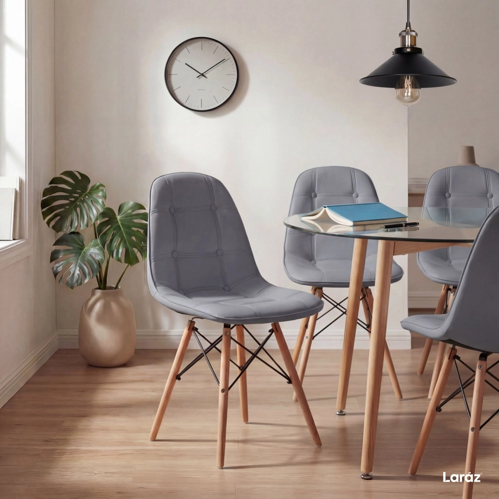 Cadeira de jantar Charles Eames Eiffel Botonê Estofada - Cinza escuro