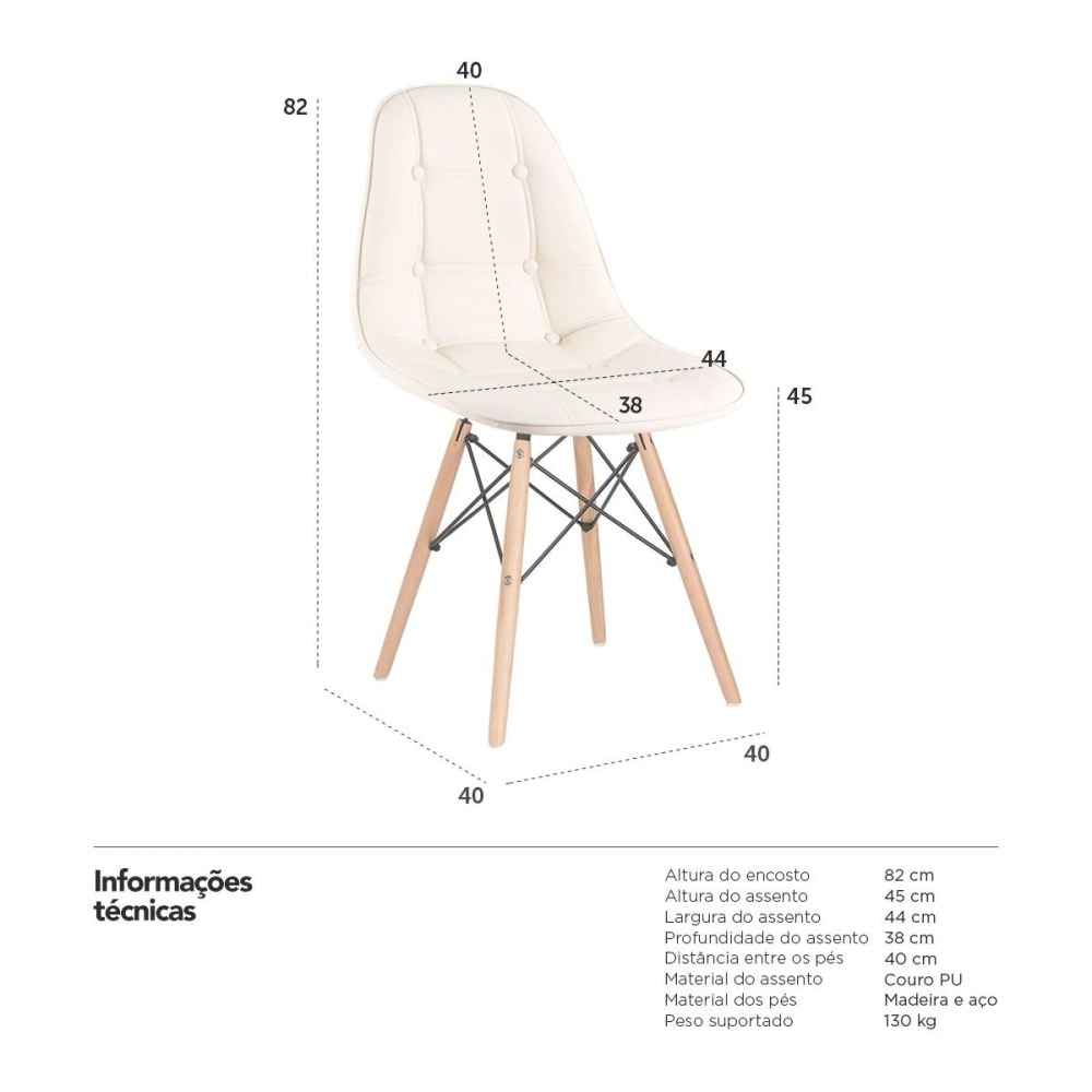 Cadeira de jantar Charles Eames Eiffel Botonê Estofada - Creme Cadeira de jantar Charles Eames Eiffel Botonê Estofada - Creme