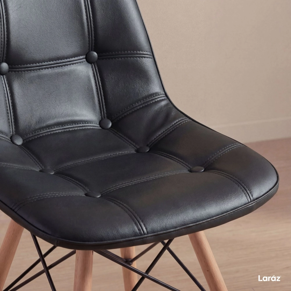 Cadeira de jantar Charles Eames Eiffel Botonê Estofada - Preto