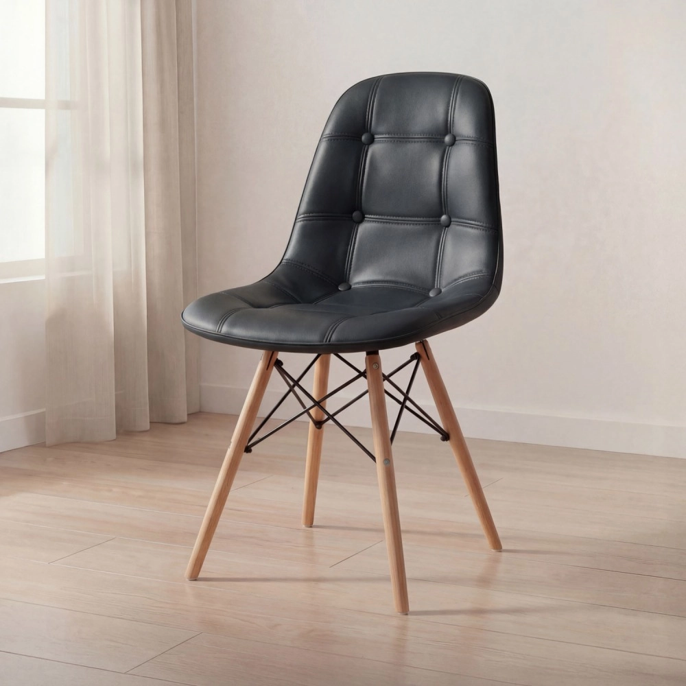 Cadeira de jantar Charles Eames Eiffel Botonê Estofada - Preto