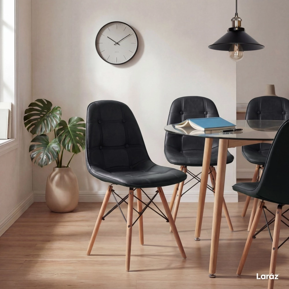Cadeira de jantar Charles Eames Eiffel Botonê Estofada - Preto