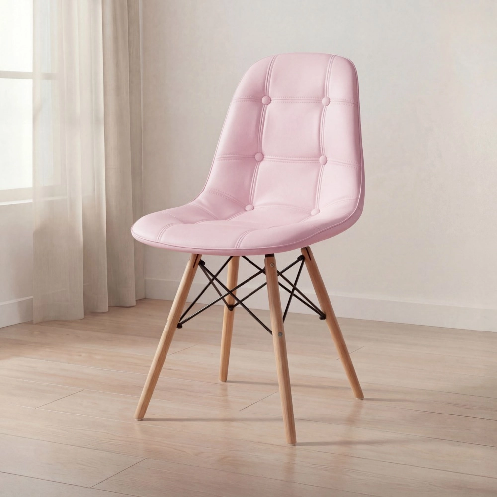 Cadeira de jantar Charles Eames Eiffel Botonê Estofada - Rosa claro
