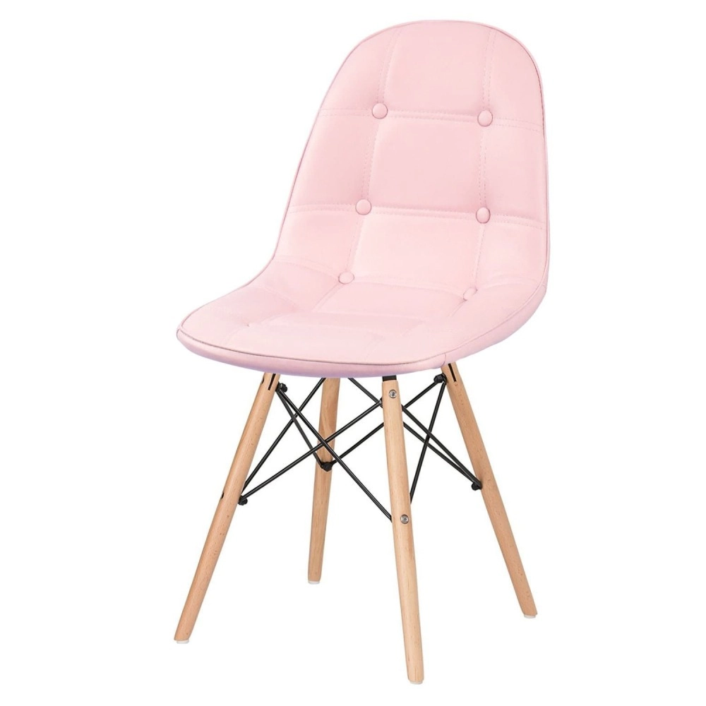 Cadeira de jantar Charles Eames Eiffel Botonê Estofada - Rosa claro