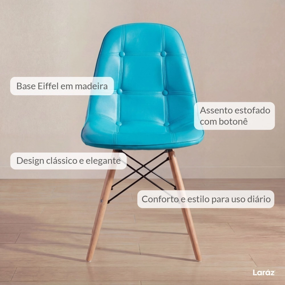 Cadeira de jantar Charles Eames Eiffel Botonê Estofada - Tiffany