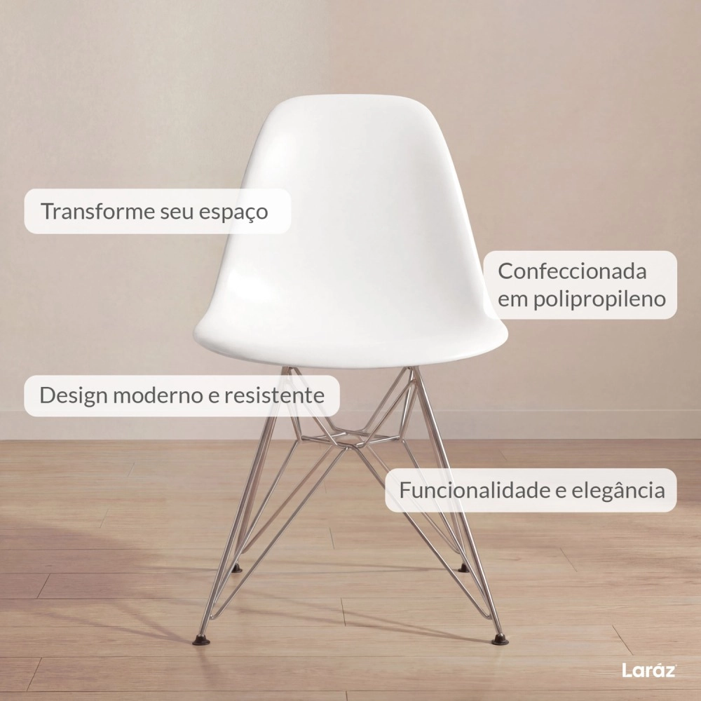 Cadeira de jantar Charles Eames Eiffel DKR em Polipropileno - Branco Cadeira de jantar Charles Eames Eiffel DKR em Polipropileno - Branco