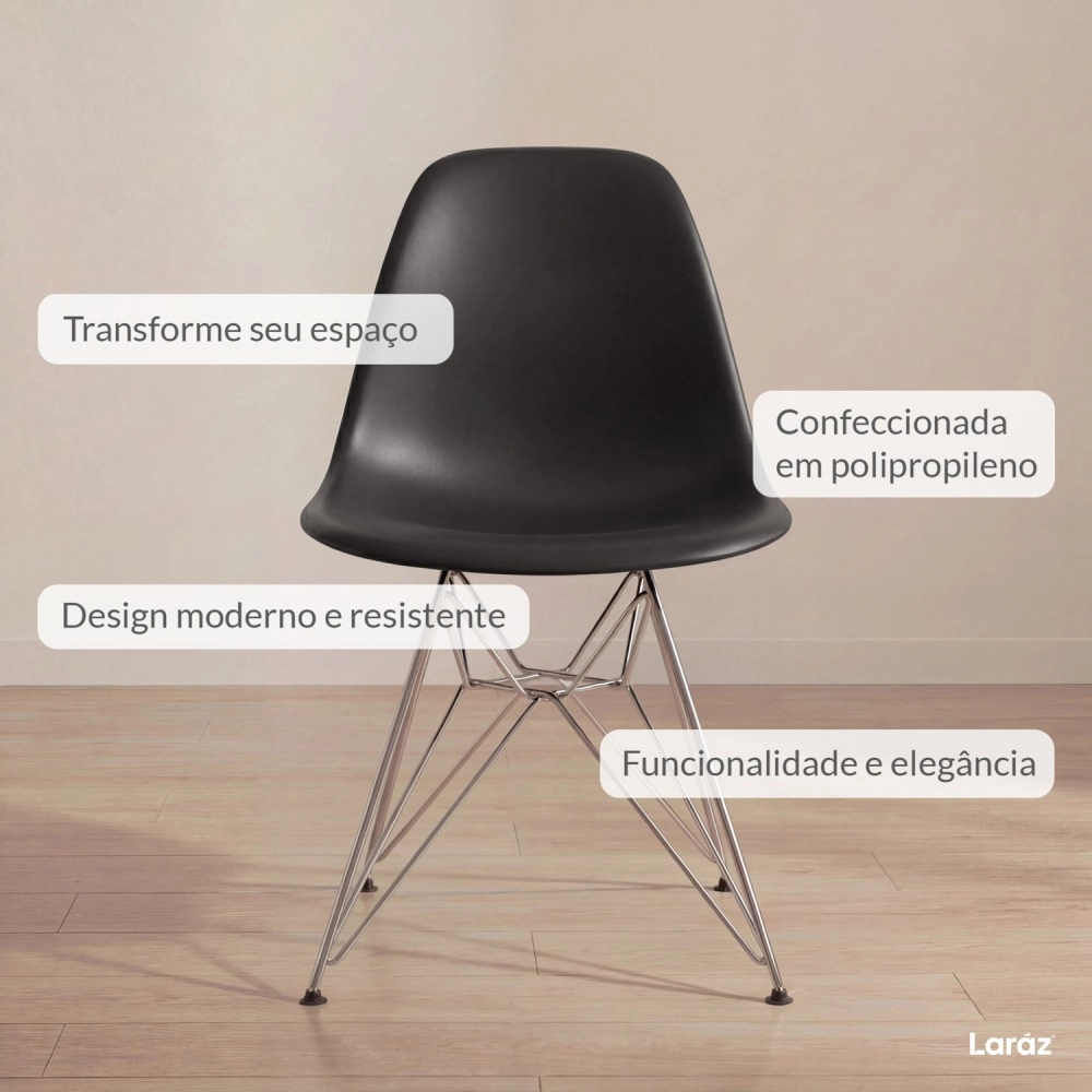 Cadeira de jantar Charles Eames Eiffel DKR em Polipropileno - Preto Cadeira de jantar Charles Eames Eiffel DKR em Polipropileno - Preto