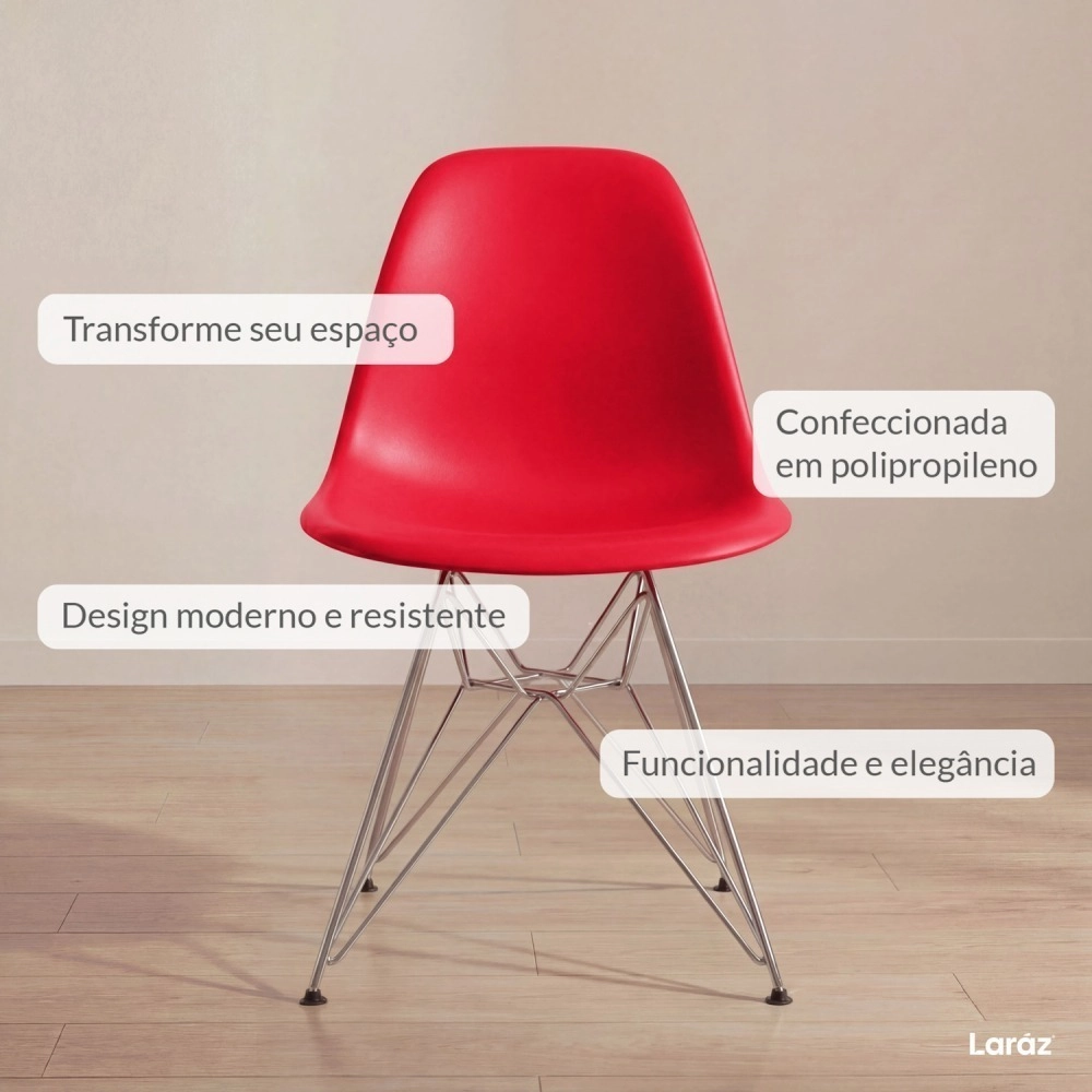 Cadeira de jantar Charles Eames Eiffel DKR em Polipropileno - Vermelho Cadeira de jantar Charles Eames Eiffel DKR em Polipropileno - Vermelho