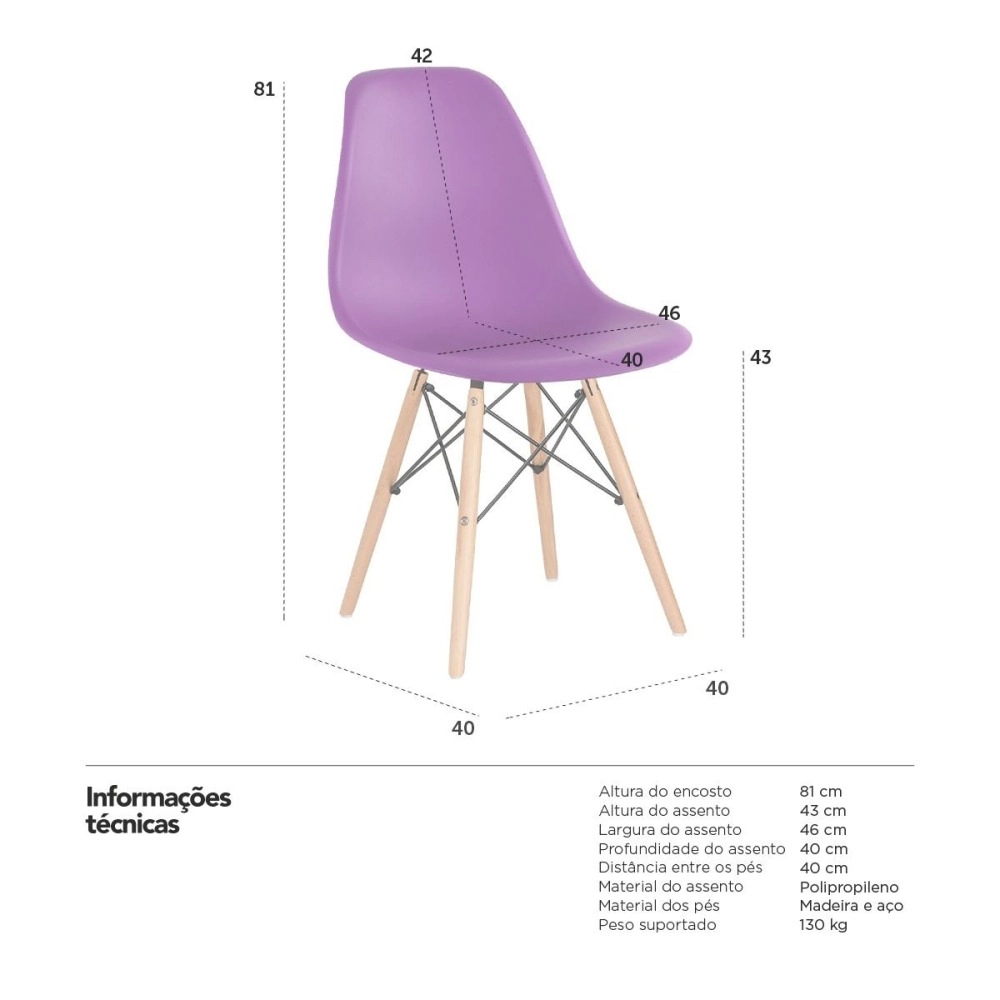 Cadeira de jantar Charles Eames Eiffel DSW em Polipropileno - Roxo Cadeira de jantar Charles Eames Eiffel DSW em Polipropileno - Roxo