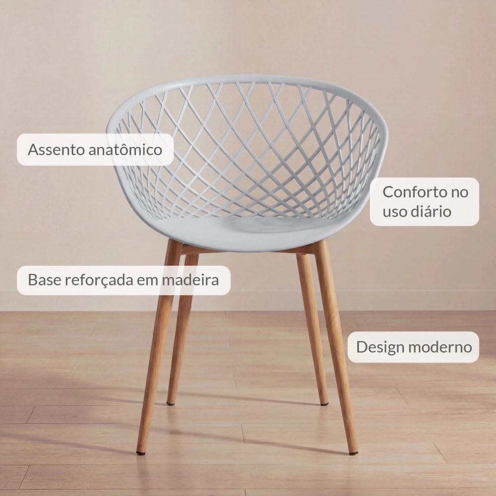 Cadeira de jantar Clarice Nest com design moderno e anatômico - Cinza Cadeira de jantar Clarice Nest com design moderno e anatômico - Cinza