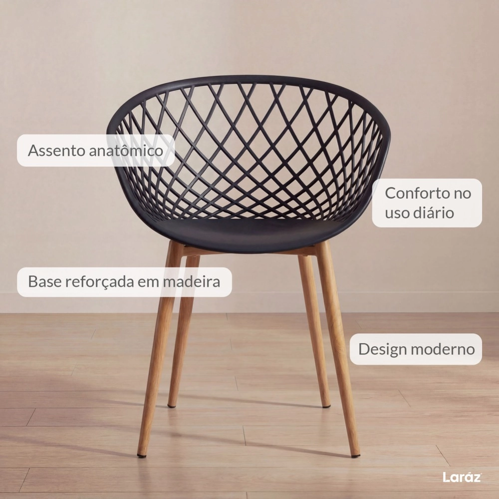 Cadeira de jantar Clarice Nest com design moderno e anatômico - Preto Cadeira de jantar Clarice Nest com design moderno e anatômico - Preto