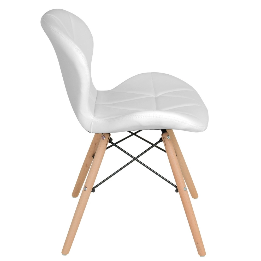 Cadeira de jantar estofada Charles Eames Eiffel Slim Wood confort - Branco