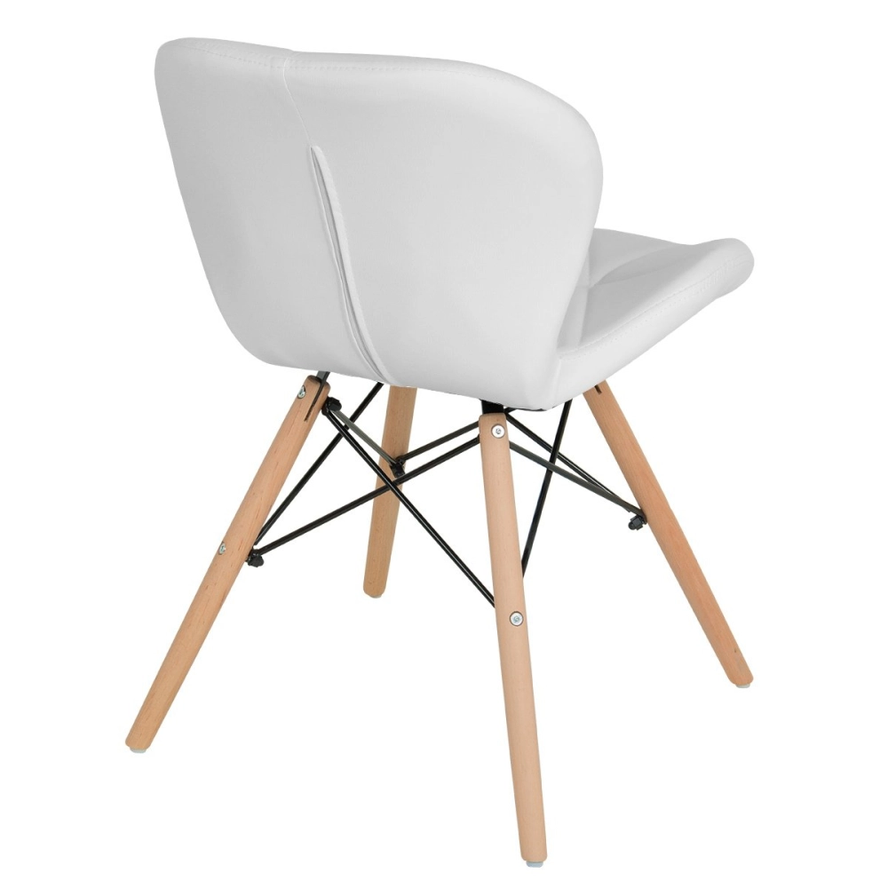 Cadeira de jantar estofada Charles Eames Eiffel Slim Wood confort - Branco