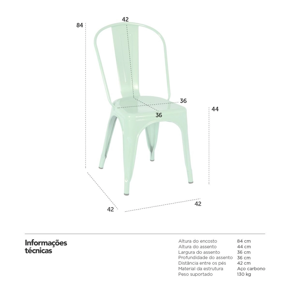 Cadeira de jantar Iron Tolix com design industrial - Verde Claro