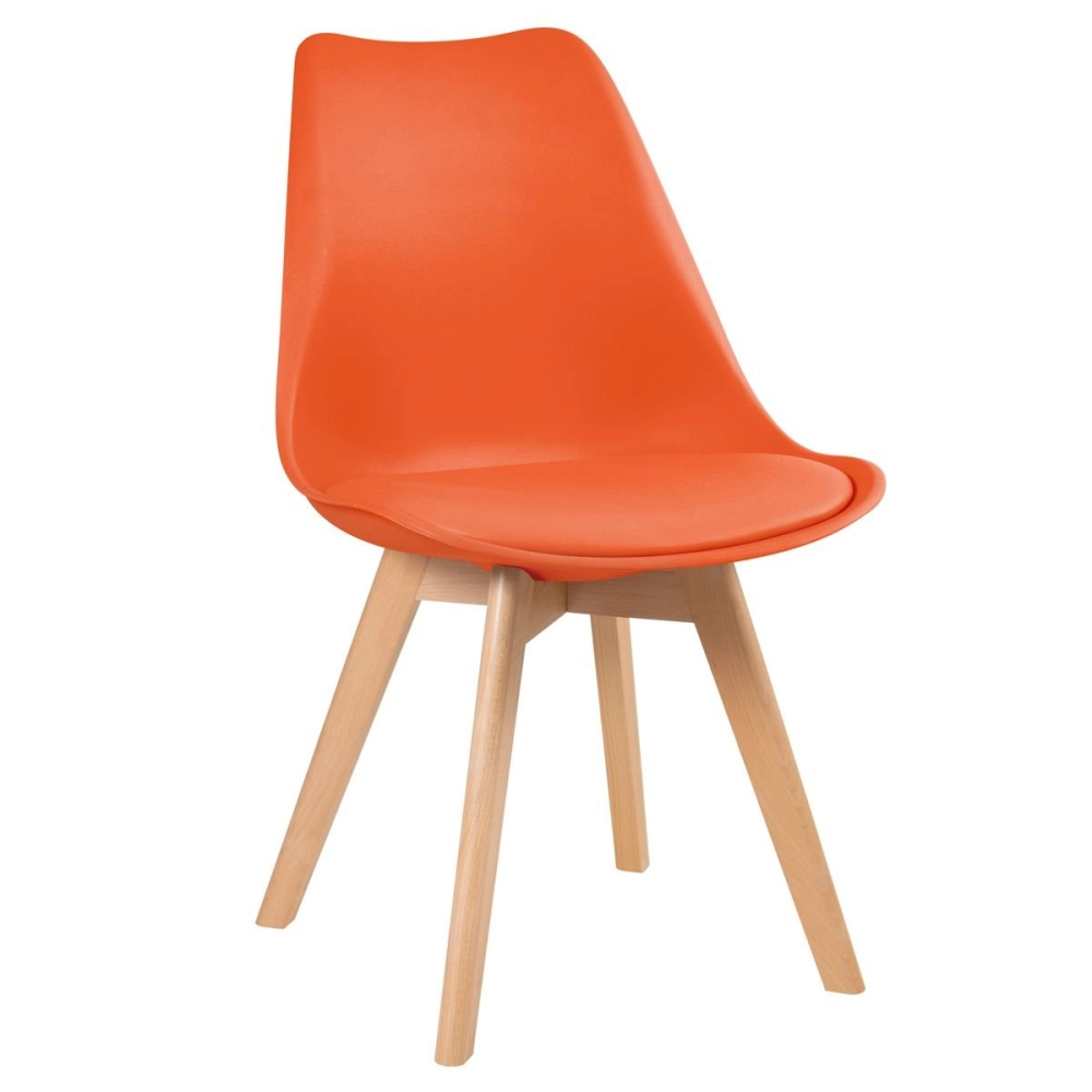 Cadeira de jantar Leda com assento estofado e design moderno - Laranja Cadeira de jantar Leda com assento estofado e design moderno - Laranja