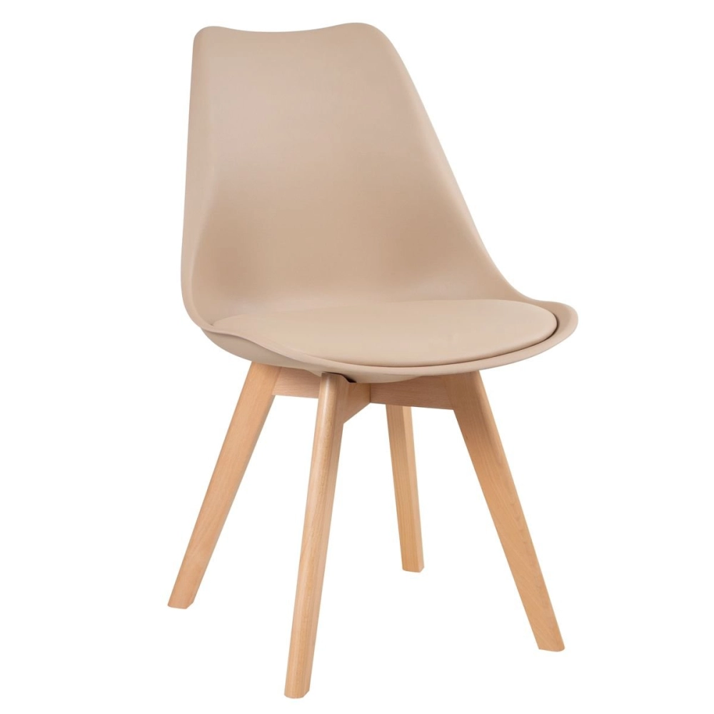 Cadeira de jantar Leda com assento estofado e design moderno - Nude Cadeira de jantar Leda com assento estofado e design moderno - Nude