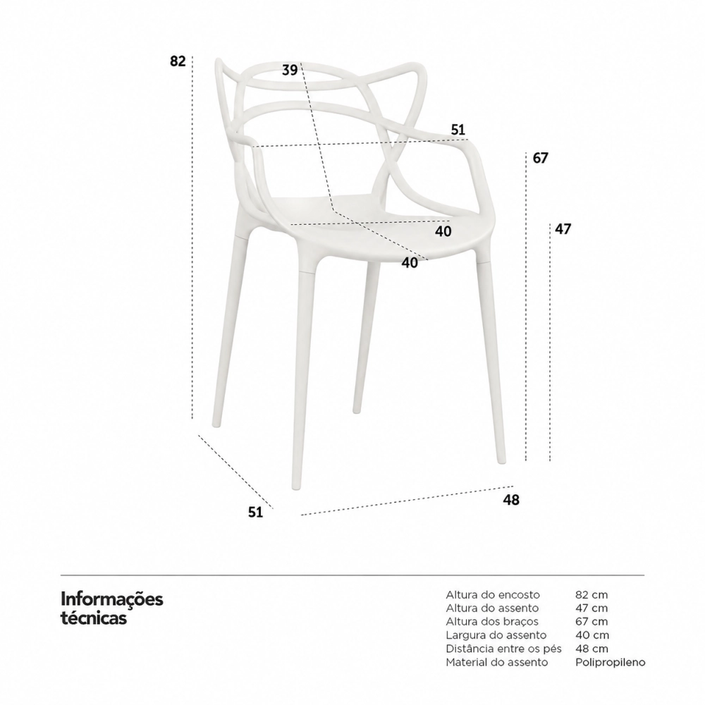 Cadeira de jantar Masters Allegra com pés desmontáveis - Branco Cadeira de jantar Masters Allegra com pés desmontáveis - Branco