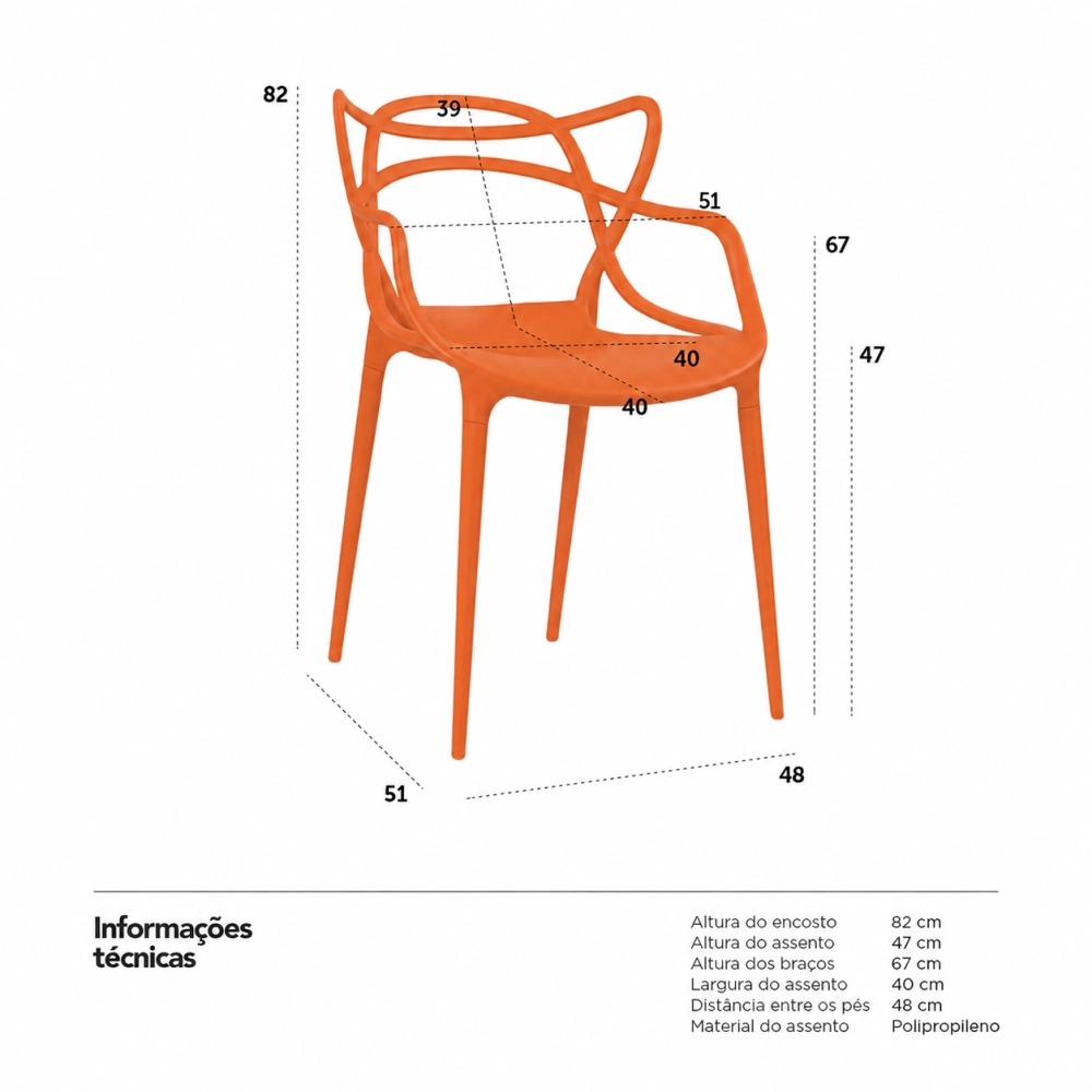 Cadeira de jantar Masters Allegra com pés desmontáveis - Laranja Cadeira de jantar Masters Allegra com pés desmontáveis - Laranja