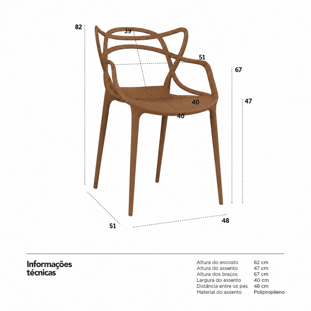 Cadeira de jantar Masters Allegra com pés desmontáveis - Marrom