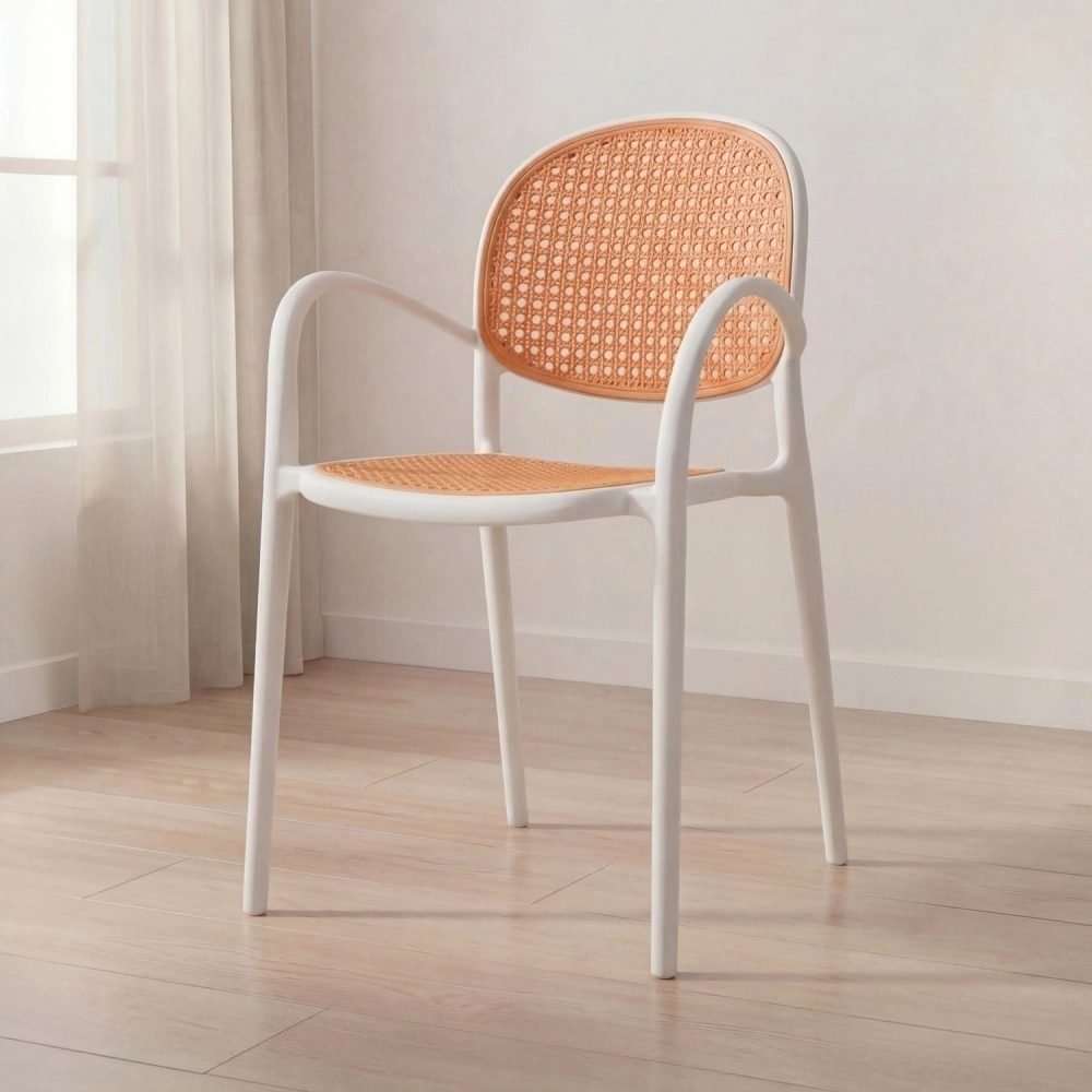 Cadeira de jantar Mumbai telinha com braços e design contemporâneo – Branco