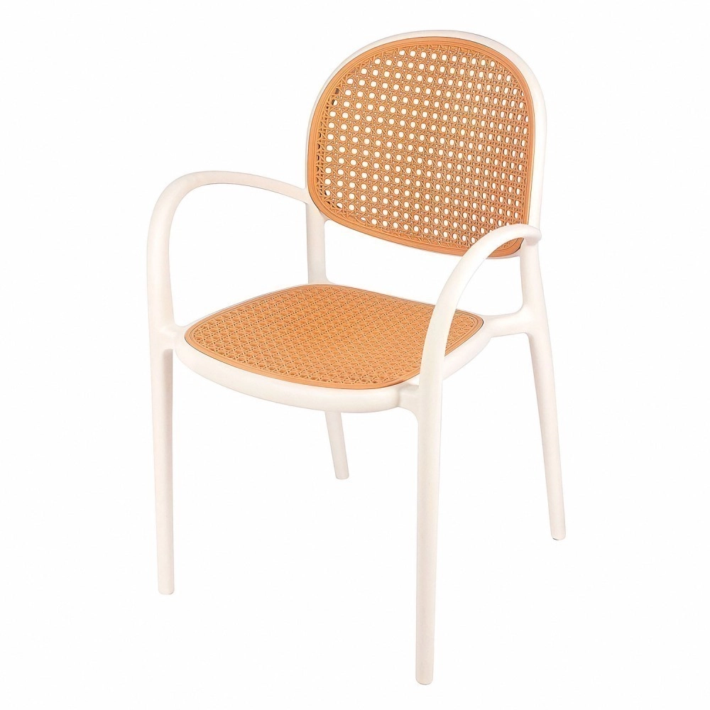 Cadeira de jantar Mumbai telinha com braços e design contemporâneo – Branco