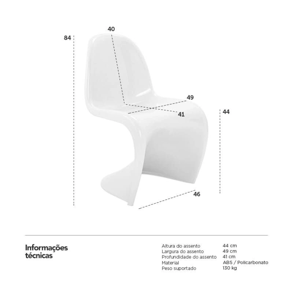 Cadeira design Panton com acabamento Brilhante - Branco Cadeira design Panton com acabamento Brilhante - Branco