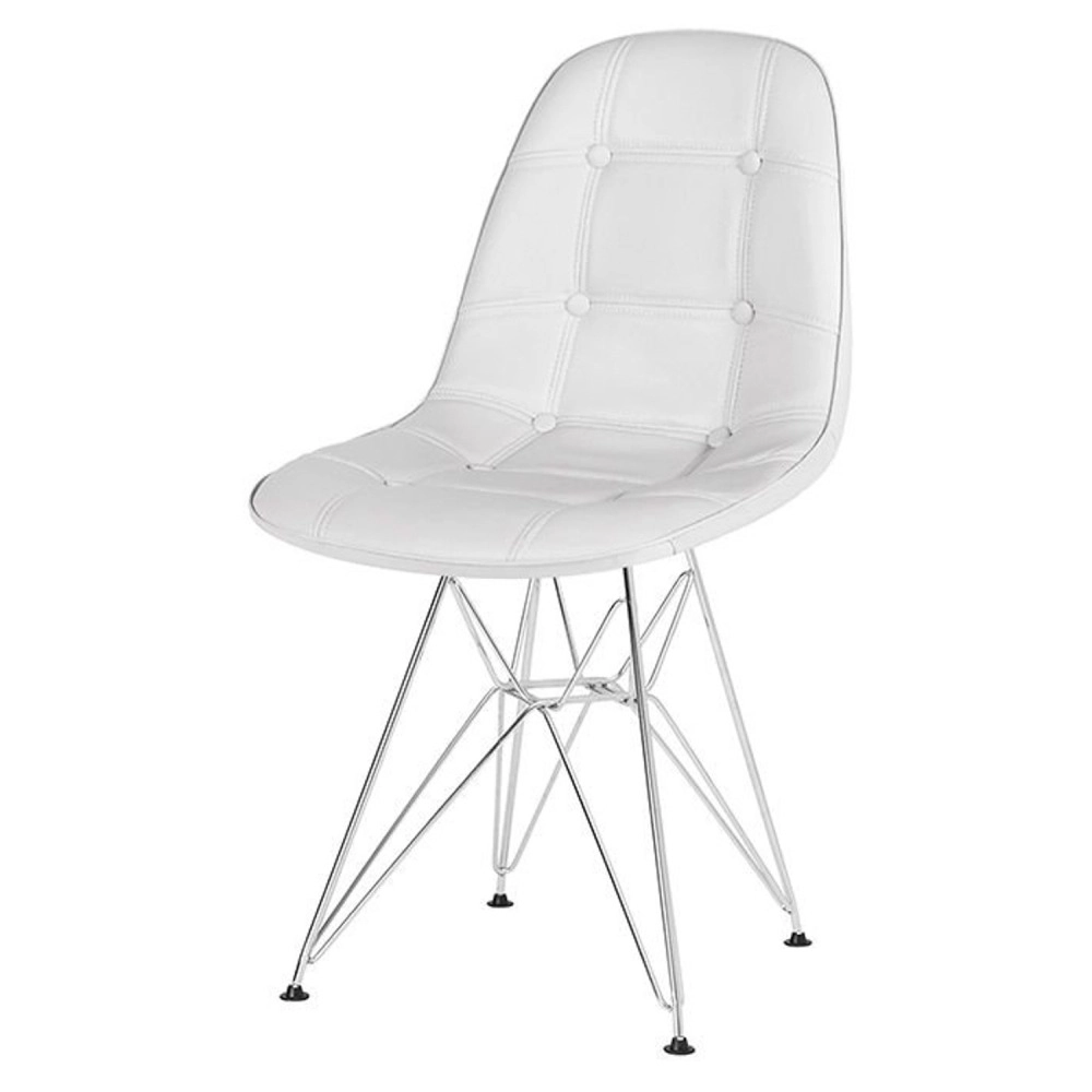 Cadeira estofada Charles Eames Eiffel Botonê DKR com pés de metal cromado - Cinza claro Cadeira estofada Charles Eames Eiffel Botonê DKR com pés de metal cromado - Cinza claro