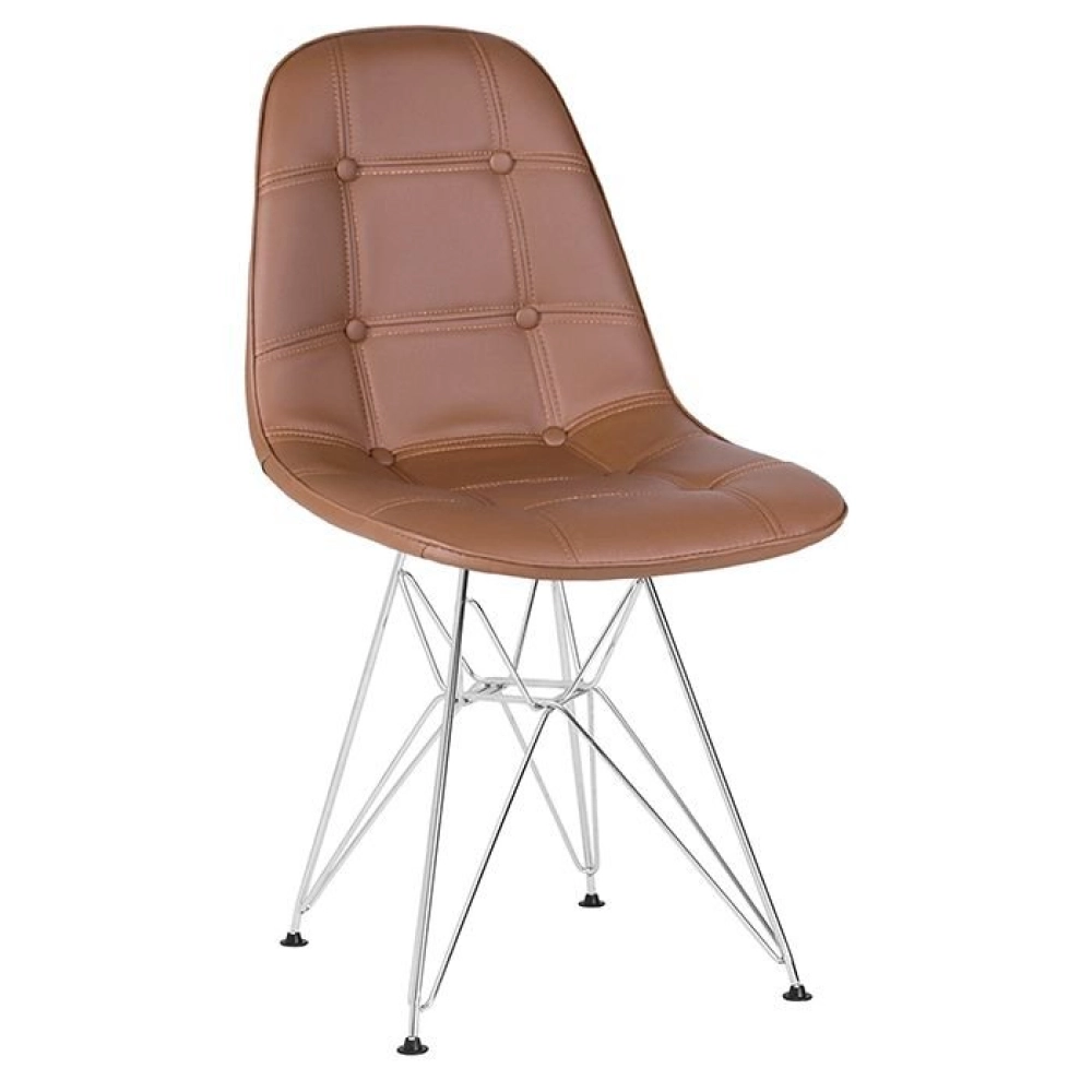 Cadeira estofada Charles Eames Eiffel Botonê DKR com pés de metal cromado - Marrom Cadeira estofada Charles Eames Eiffel Botonê DKR com pés de metal cromado - Marrom