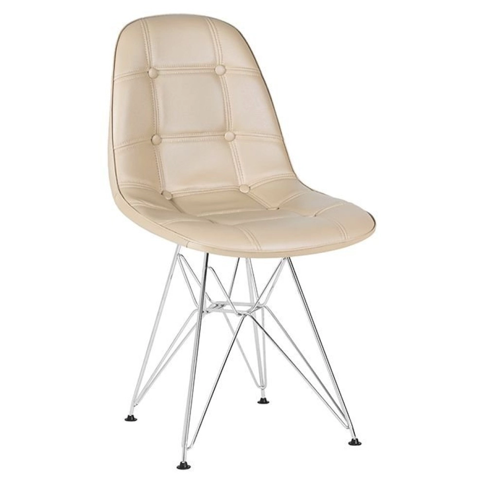 Cadeira estofada Charles Eames Eiffel Botonê DKR com pés de metal cromado - Nude Cadeira estofada Charles Eames Eiffel Botonê DKR com pés de metal cromado - Nude