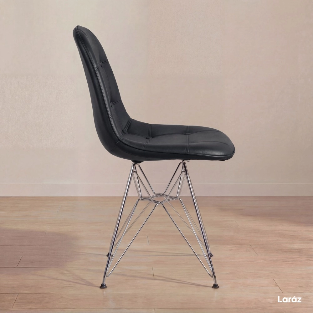 Cadeira estofada Charles Eames Eiffel Botonê DKR com pés de metal cromado - Preto Cadeira estofada Charles Eames Eiffel Botonê DKR com pés de metal cromado - Preto