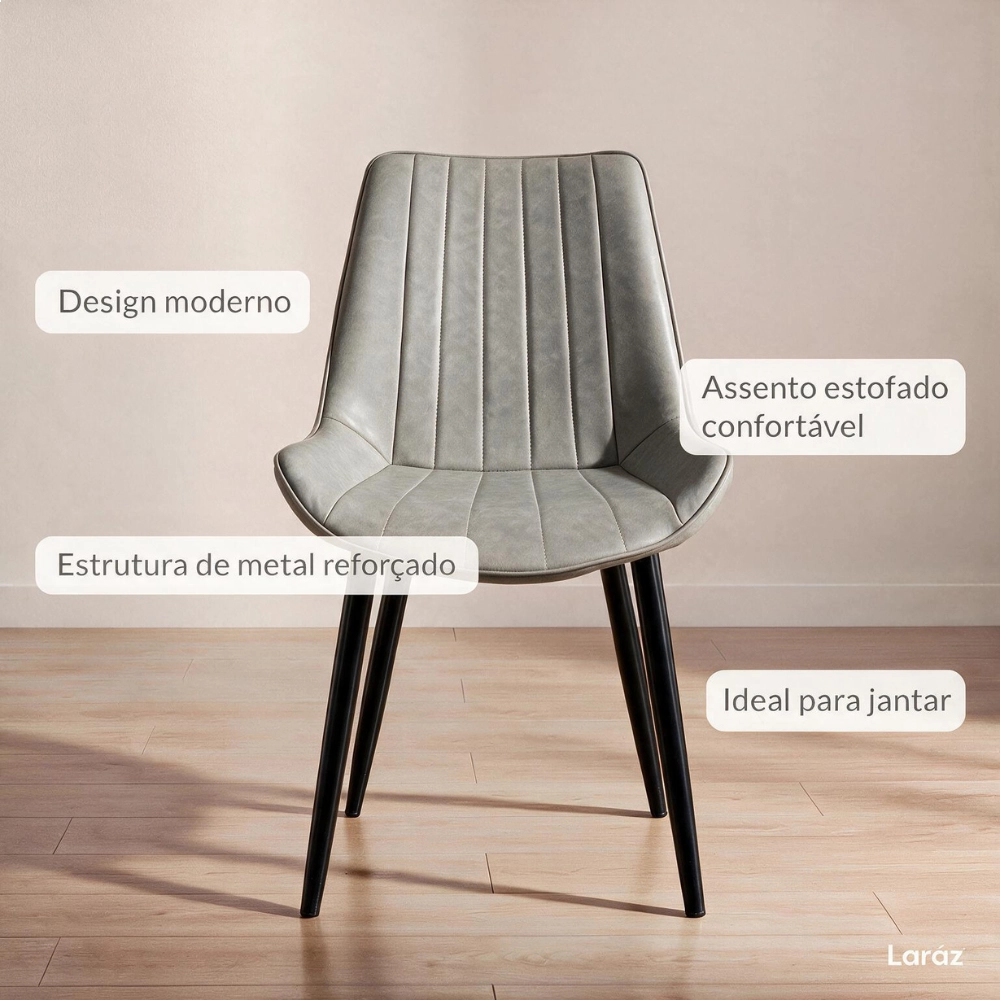 Cadeira estofada Chicago com design industrial - Cinza claro Cadeira estofada Chicago com design industrial - Cinza claro